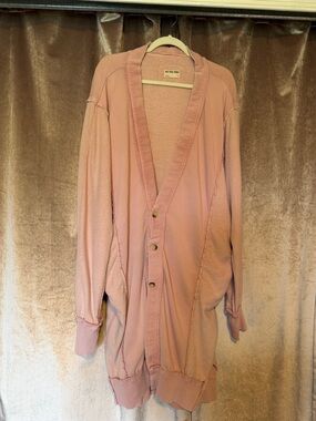 Free People We The Free Dreamy Blue Cardi Sweater Sweatshirt Pink XL